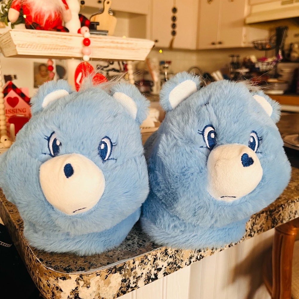 Care Bears Blue Fuzzy Slippers
